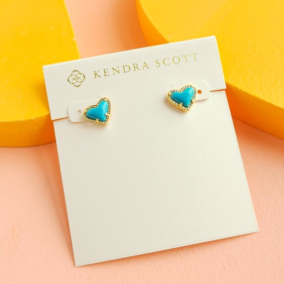 Kendra Scott - Ari Heart Turquoise Gold Stud Earrings - NEW - Picture 1 of 3